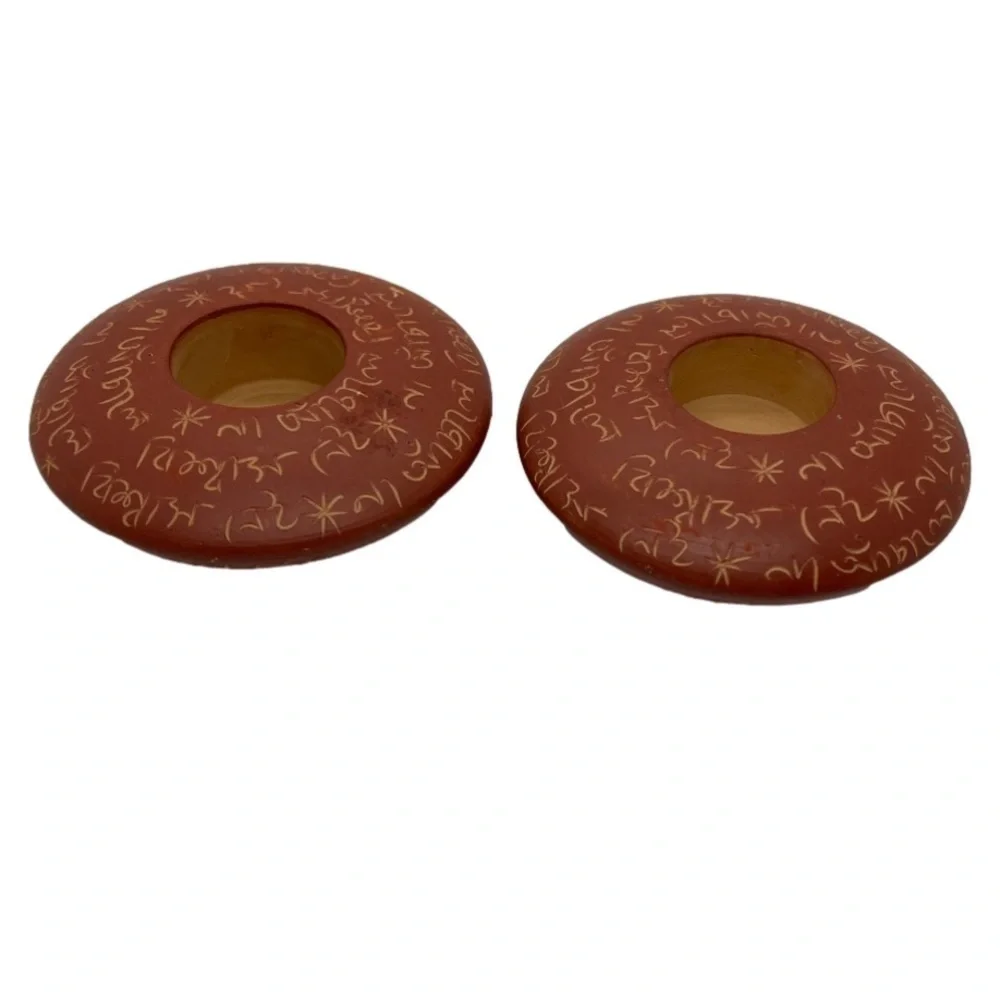 Inscribed Terracotta Tea Light Holders from Bangladesh Dhaka Asia Handicrafts